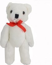 Teddybeertje - Pluche - Met Rode Strik - Beweegbare Armen en Benen - Wit - 30 cm hoog