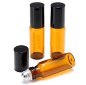 Essentiële olie roller flesjes - 5 ml - 3 stuks - Rollerflesjes - Amber bruin- Parfum rol-on fles - Glas - Rvs bal.