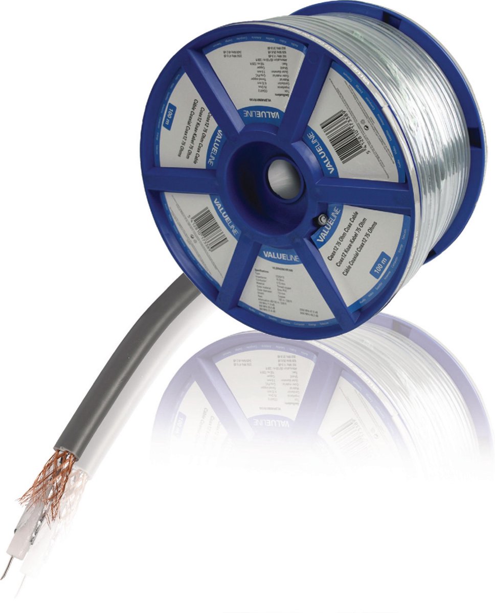 Coaxkabel op Haspel COAX 12 7.0 mm 100 m Grijs