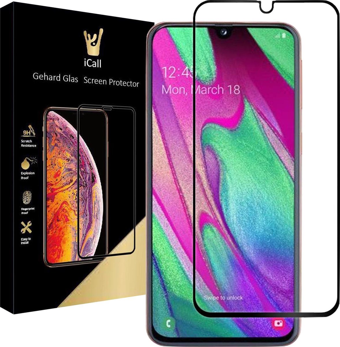 Screenprotector geschikt voor Samsung A40 Glas - Screen Protector Full