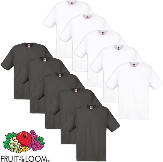 T-shirt Fruit of the Loom 100% coton 10 pièces blanc et graphite Taille S