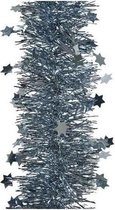 Kerstslinger sterren grijsblauw 10 cm x 270 cm - Guirlande folie lametta - Grijsblauwe kerstboom versieringen