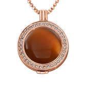 Quiges - Munthouder met Ketting en Munt 33mm Cat's Eye Lichtbruin - Roségoudkleurig met Zirkonia - ERHS694