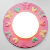 Funnylight LED kids lamp roze met glitter hartjes pastel en glow in the dark vlinders - sfeervolle plafonniere voor de baby en kinderkamer