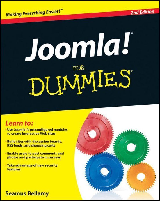 Boek "Joomla! for Dummies" 2e editie in het Nederlands, met gele tandwielen op de voorkant.