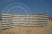 Brise-vent de plage 5 mètres dralon taupe / blanc avec bâtons en bois