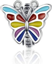 Zilveren bedel Kleurrijke vlinder