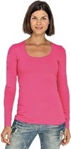 Bodyfit dames shirt lange mouwen/longsleeve fuchsia roze - Dameskleding basic shirts S (36)