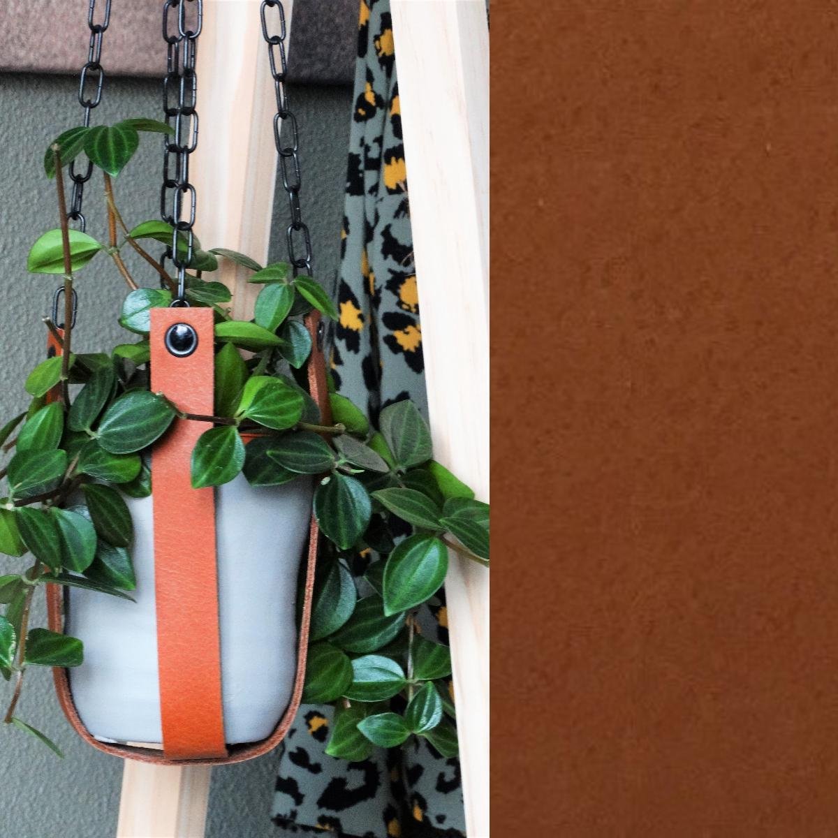Leren plantenhanger - Cognac (i.c.m. zwarte ketting)