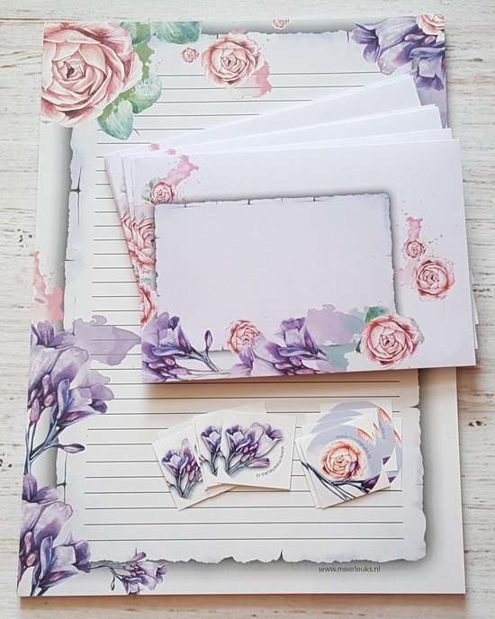 Briefpapier met enveloppen en sluitstickers - Watercolor Flowers | bol.com