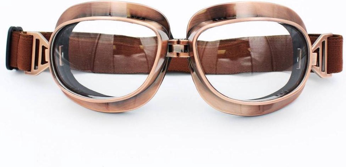 Pothelm Vintage Vliegeniersbril Koper - Retro Motorbril Motorbril Heren - Helder Glas