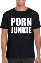 Porn junkie tekst t-shirt zwart heren S