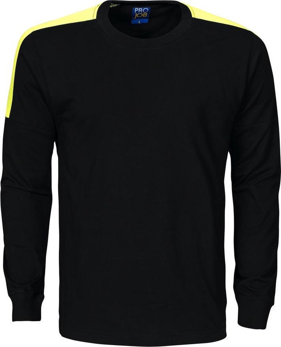 ProJob 2020 T-SHIRT LANGE MOUWEN MET FLUO INZETSTUKKEN 642020 - Zwart/Geel - XL