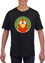 Kinder t-shirt zwart met vrolijke papegaai print - papegaaien shirt M (134-140)