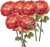 6x Oranje rozen kunstbloem 66 cm - Kunstbloemen boeketten