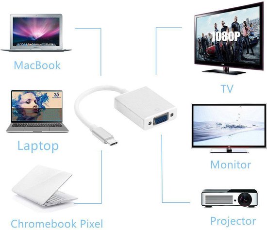 USB-C naar VGA adapter voor Macbook / Chromebook / Acer / Dell /  HP / Lenovo - Merkloos