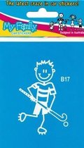 Jongen met hockeystick - autosticker - wit - 7,7 cm