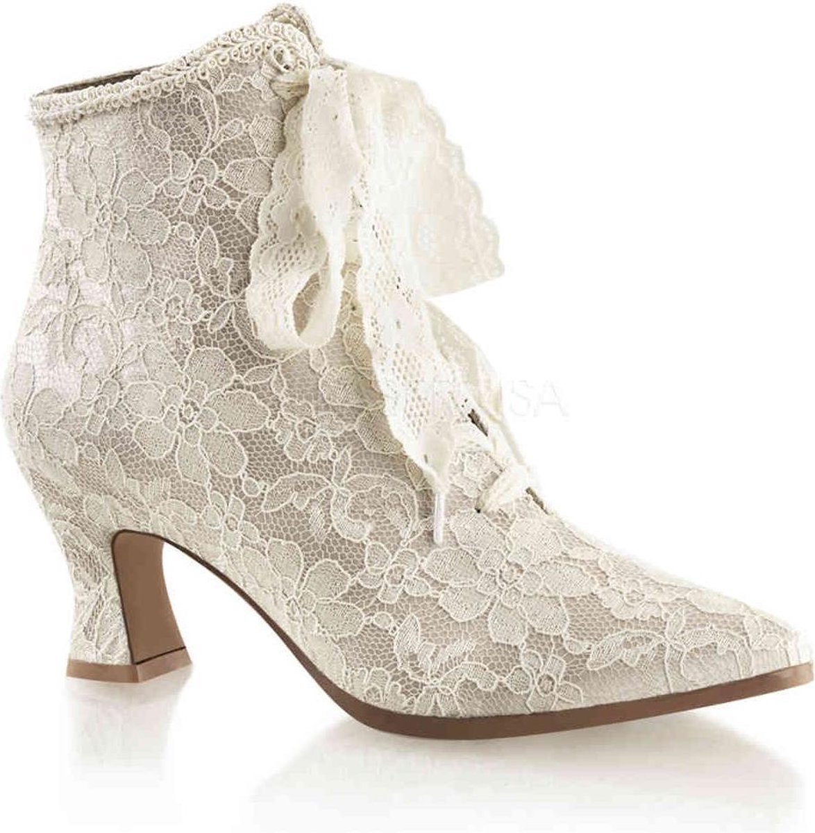 EU 42,5 = US 12 | VICTORIAN-30 | 2 3/4 Flaired Heel Lace Up Ankle Bootie w/Lace Overlay