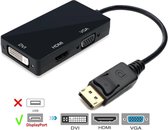 DrPhone Multifunctionele 3 in 1 Adapter Displayport (Dp) naar HDMI / DVI / VGA Man-vrouw  - Converter – Kabel - Monitor Adapter - 1920x 1080P (Full HD) – Zwart