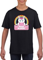 Miss Magic de eenhoorn t-shirt zwart voor meisjes - eenhoorns shirt S (122-128)
