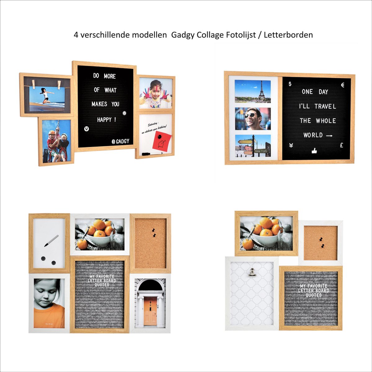 Gadgy Collage Fotolijst met Letterbord, Prikbord en Clipbord – incl. witte  170... | bol.com
