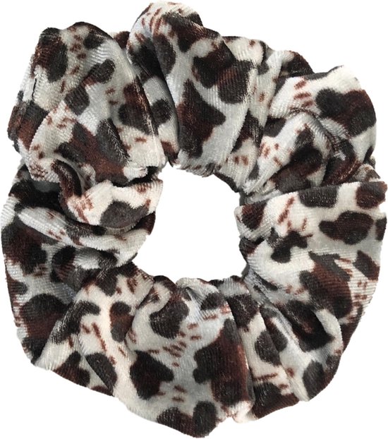 Kraagjeskopen.nl Scrunchie Velvet Panterprint grijs/bruin Haarelastiek Haaraccessoire - 1 stuk