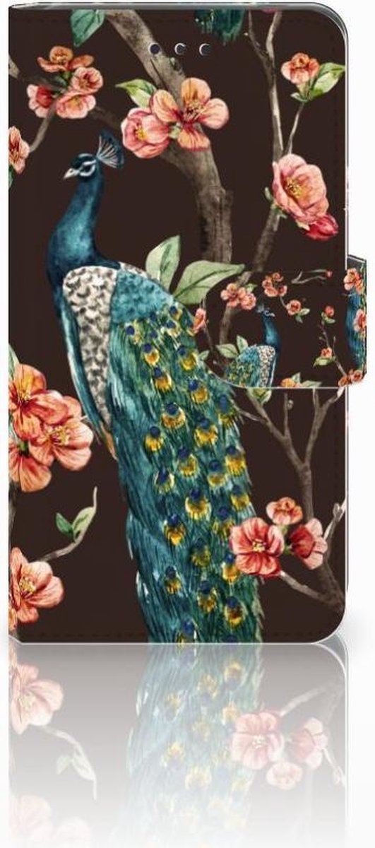 Book Case voor Nokia 7 Telefoonhoesje met Pasjes Pauw met Bloemen