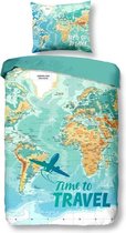 Snoozing Worldmap - Dekbedovertrek - Junior - 120x150 cm + 1 kussensloop 60x70 cm - Multi kleur