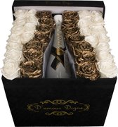 Flowerbox | Rozen in doos | Goud en Wit | Champagne | Moët en Chandon | Leuk voor bruiloften! | Luxe uitstraling | Doos van suede |