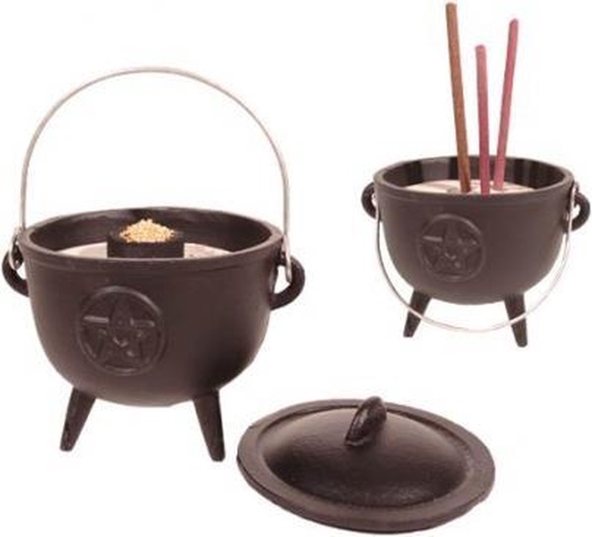 Cauldron (heksenketel) pentagram - 12x9.5 - 1080 - Gietijzer - Zwart