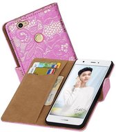 Lace Bookstyle Wallet Case Hoesjes Geschikt voor Huawei Nova Roze