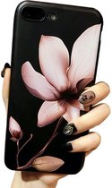 Luxe 3D Bloemen Flower Cover voor  iPhone 7 Plus | iPhone 8 Plus | Hoogwaardig TPU | Soft case zacht | Roze - Zwart hoesje