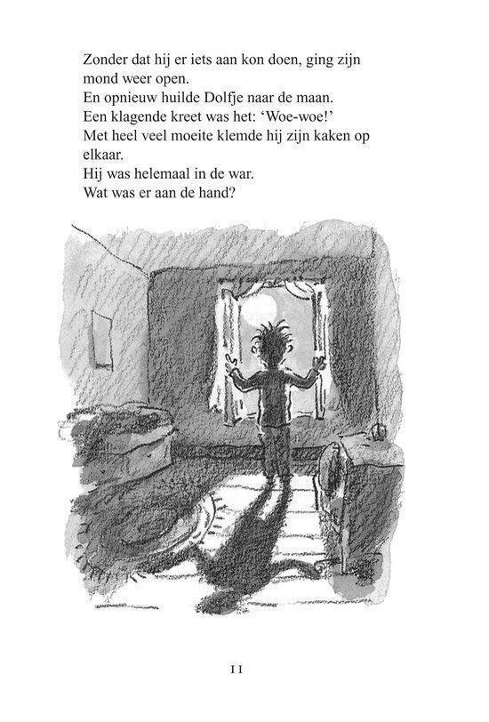 Tekening van een jongen die in een kamer staat, naar het raam kijkt en huilt.