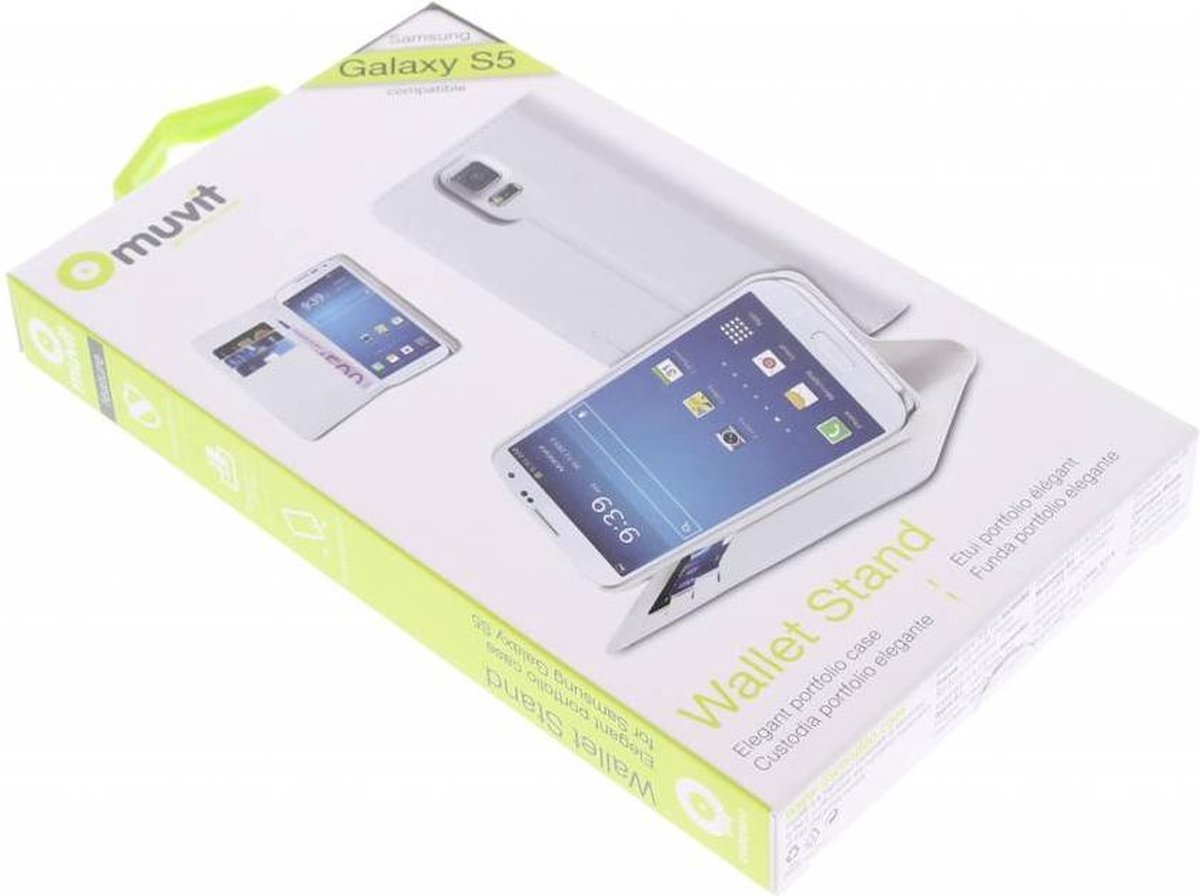 Muvit Wallet Stand Case White voor Samsung Galaxy S5