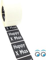 happy x-mas etiketten (rol van 500 stuk)