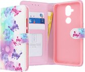 Nokia 8.1 Bookcase hoesje - CaseBoutique - Vlinders Roze - Kunstleer