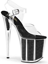 Pleaser Sandaal met enkelband, Paaldans schoenen -36 Shoes- FLAMINGO-808G Paaldans schoenen Zwart/Transparant