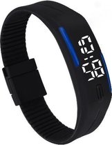 LED Horloge Kinderen Tieners - Rubber - 20 mm – Zwart/ blauw – geschikt vanaf 12 jaar - I-deLuxe verpakking