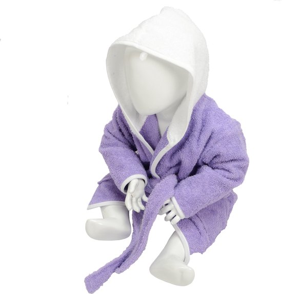 ARTG® Babiezz - Baby Badjas met Capuchon -  Lavendel - Wit  - Maat  98-110