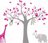 Muursticker boom aapjes uiltjes giraffe en olifantje - babykamer - kinderkamer