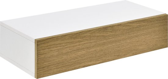 [en.casa] Wandplank met lade 50x24x12cm - wit en houtlook