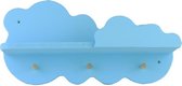DW4Trading® Wolken legplank met 3 kapstokhaken 50x26 cm blauw