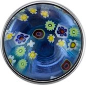 Quiges - Dames Click Button Drukknoop 18mm Bloemen Blauw Glas - EBCM172
