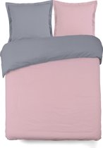 Vision Bicolor omkeerbaar dekbedovertrekset - grijs/roze - Kingsize 260 x 240 cm met 2 bijhorende slopen - 100% katoen