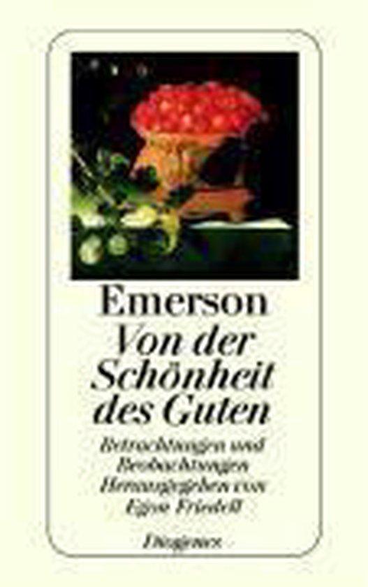 Livre "Von der Schönheit des Guten" d'Emerson, avec une illustration de fruits.