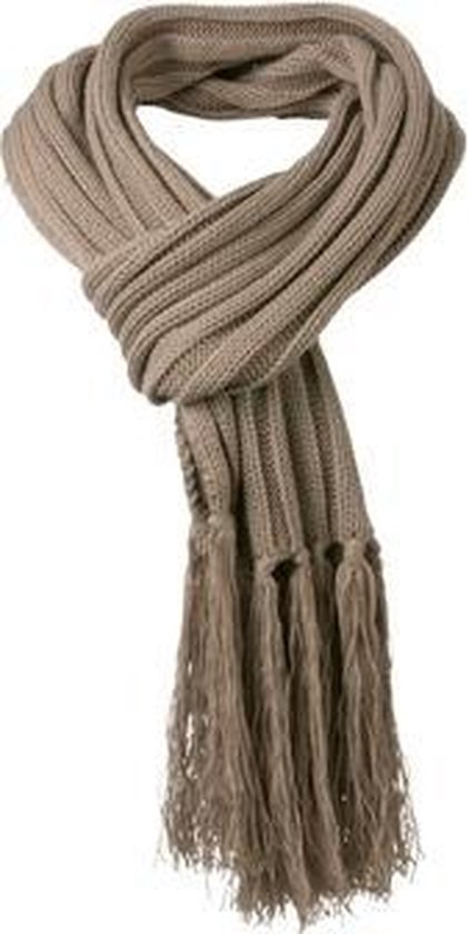 Lange gebreide sjaal met franjes bruin | bol.com