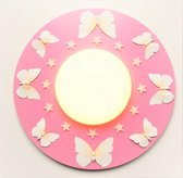 Funnylight kinderlamp  XL LED vlinder wereld roze met witte vlinders - Mooie kids plafonniere met glow in the dark sterren voor de baby en kinder kamer