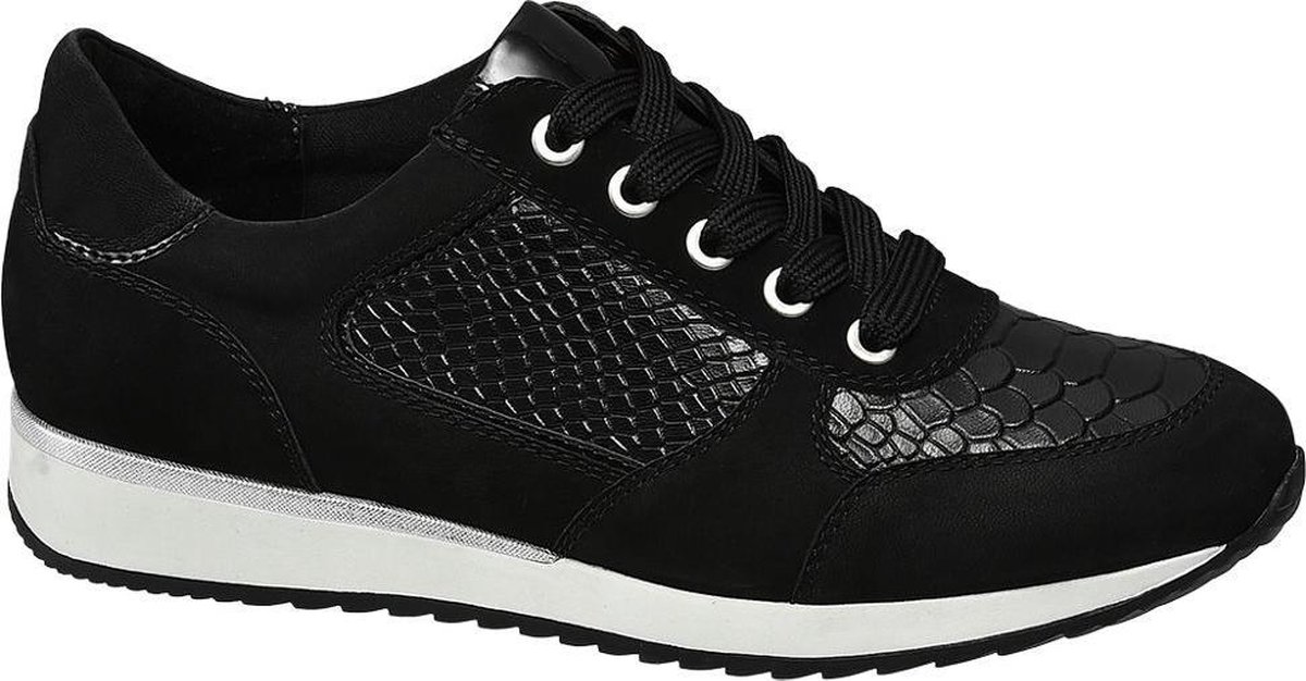 Medicus Dames Zwarte leren sneaker slangenprint