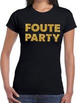 Foute Party gouden glitter tekst t-shirt zwart dames XS