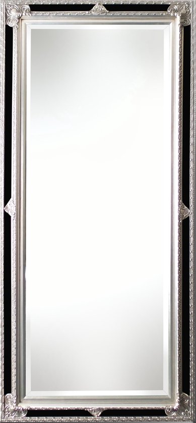Qweens - Spiegel - Eva- zwart / zilver - buitenmaten 60 cm x hoog 140 cm. | bol.com